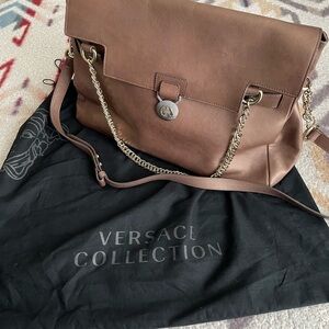 Versace Collection Vitello Perlato Brown Leather Bag